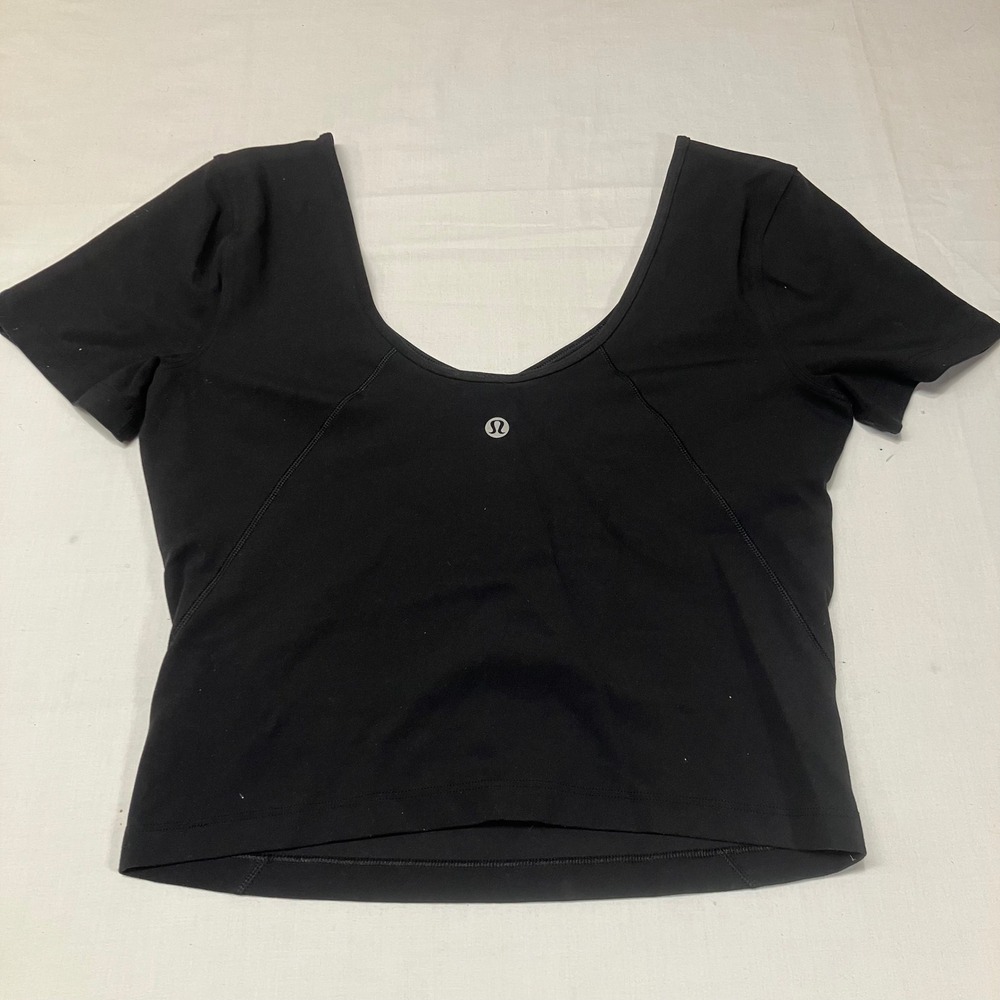 Lululemon‎ Align T-Shirt Black Nulu Scoop Neck Short Sleeve Crop Top   S or XS
